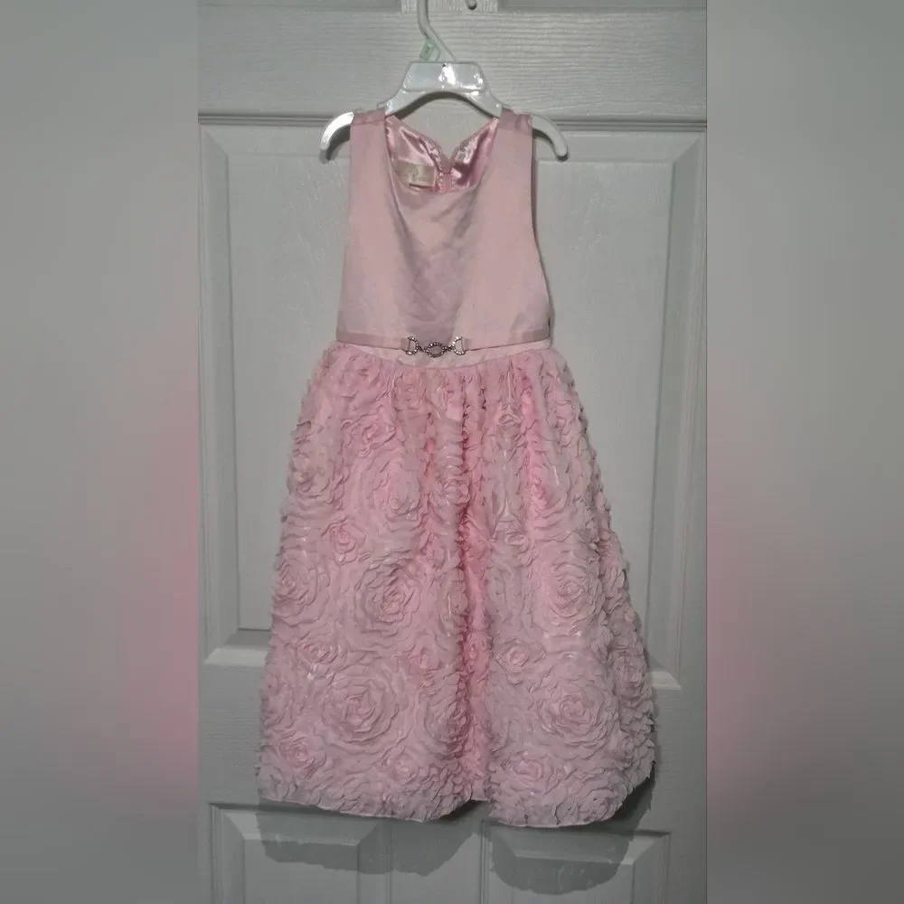 American Princess 6 Pink Slvless Girl's Floral Lace Tulle Elegant Pink Dress